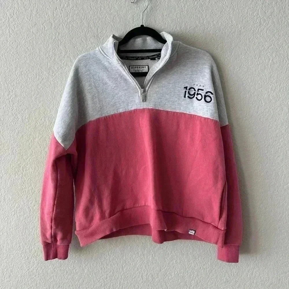 Superdry Pink & Gray Ana Half Zip Color Block Sweatshirt Women's Size 6